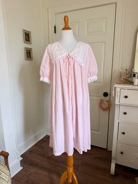 Pink Cotton Vintage Puff Sleeve Girly Coquette Nightgown